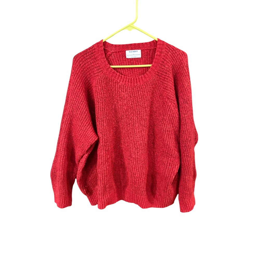 Old Navy Womens‎ XL Red Marled Knit Pullover Sweater Scoop Neck Raglan Sleeve
